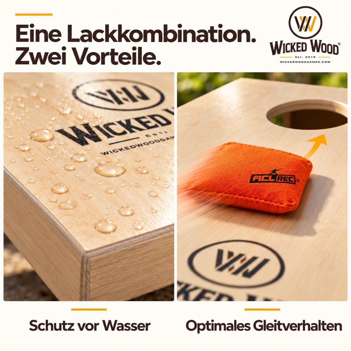 Cornhole Starter Bundle 90x60 – Tavole verniciate, borsa da trasporto, tote bag e koozie – Wicked Wood Games