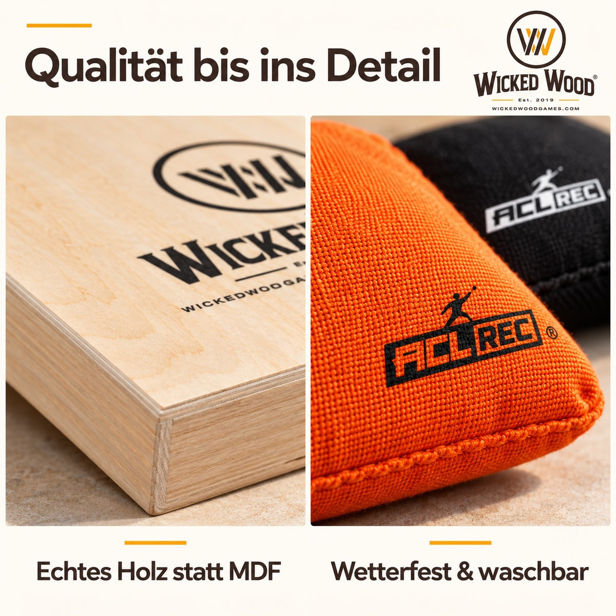 Cornhole Starter Bundle 90x60 – Tavole verniciate, borsa da trasporto, tote bag e koozie – Wicked Wood Games